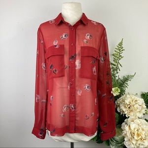 GAP sheer rose red button down shirt top blouse Small